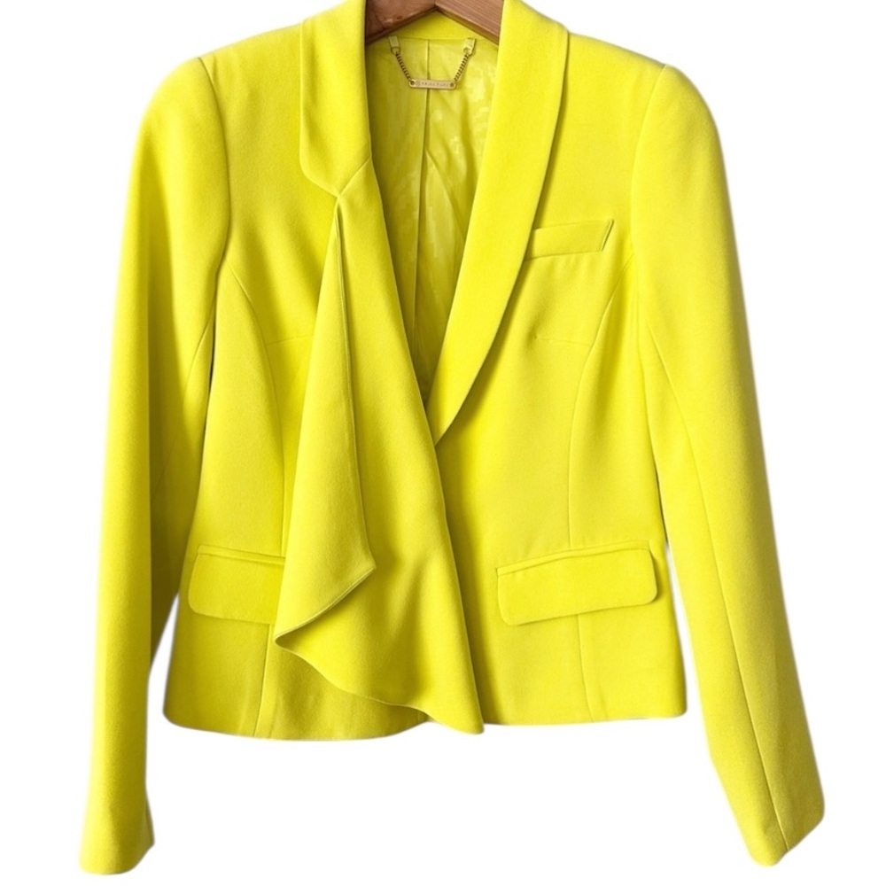 Trina Turk Yellow Blazer Cascade Asymmetric Front One Button Closure Sz 6 - Picture 2 of 10